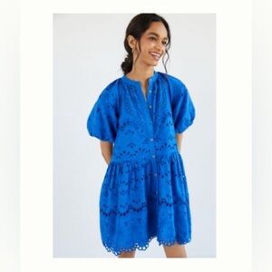 Anthropologie Blue Eyelet Cotton Dress